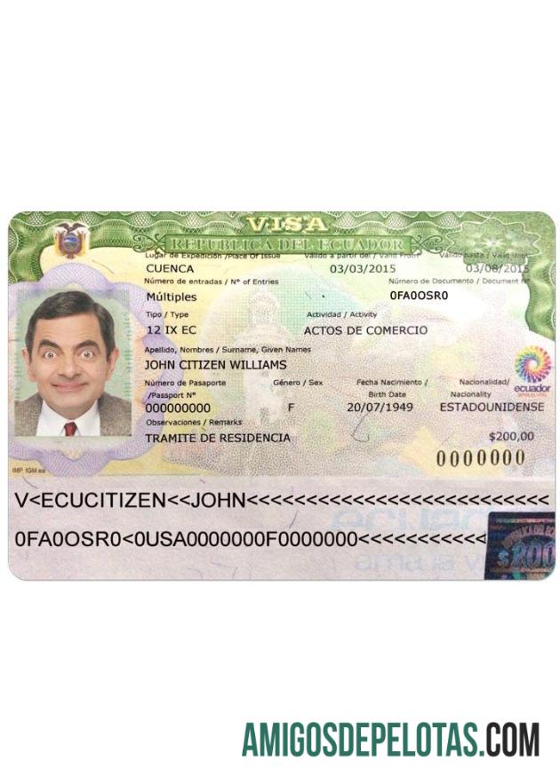 Visto EQUADOR amostra